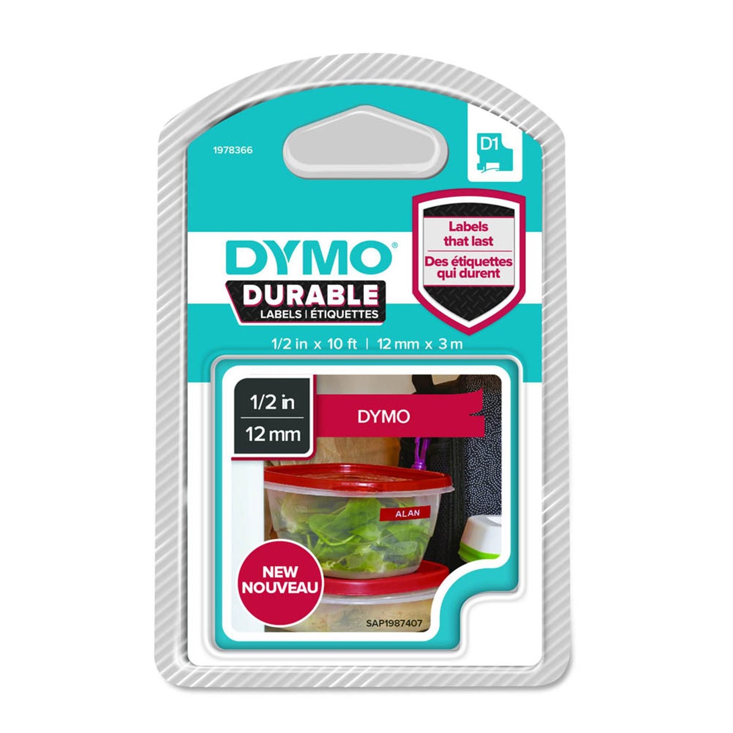 DYMO Schriftband D1 , 12 mm weiß auf rot | 1978366