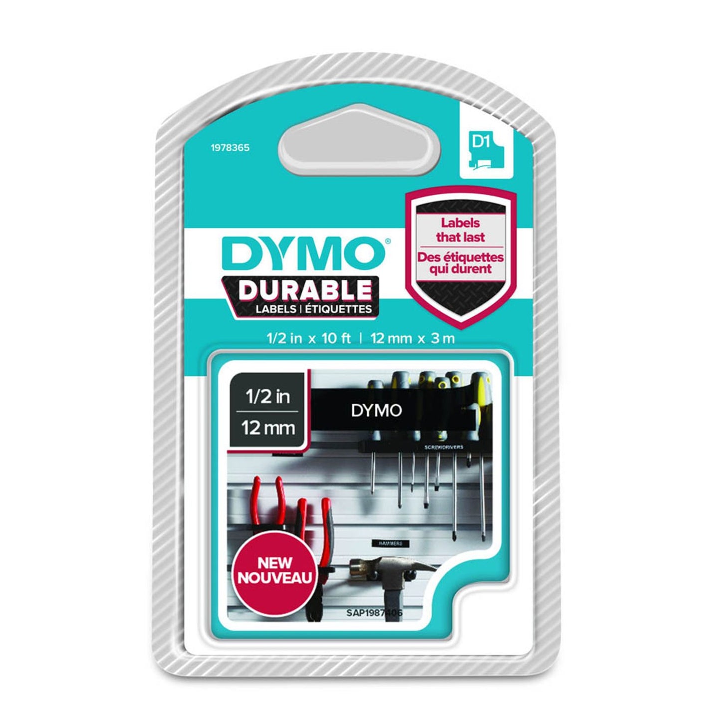 DYMO Schriftband D1 , 12 mm weiß auf schwarz | 1978365