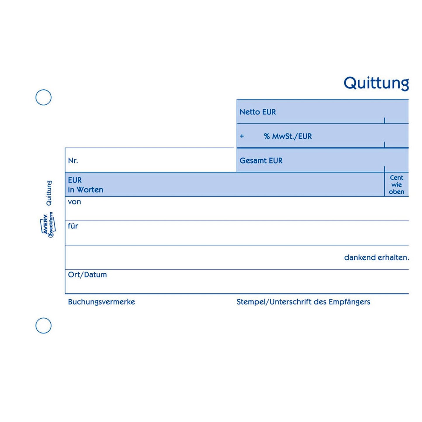 AVERY Zweckform Quittung, MwSt. separat ausgewiesen Formularbuch | 1250
