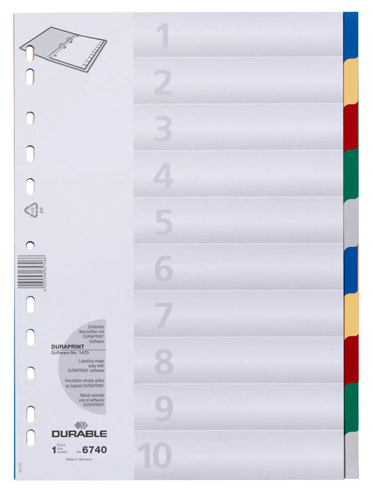 DURABLE Ordnerregister Vollformat blanko blau, gelb, rot, grün, grau, 1 Satz