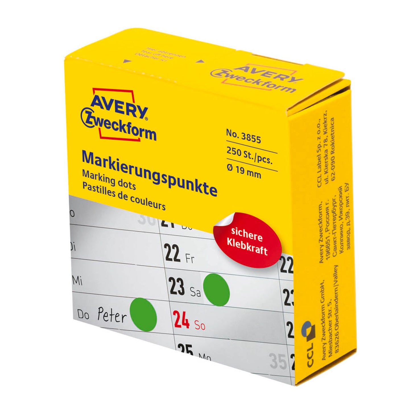 AVERY Zweckform Klebepunkte grün Ø 19,0 mm | 3855 | 1 Rolle = 250 St.
