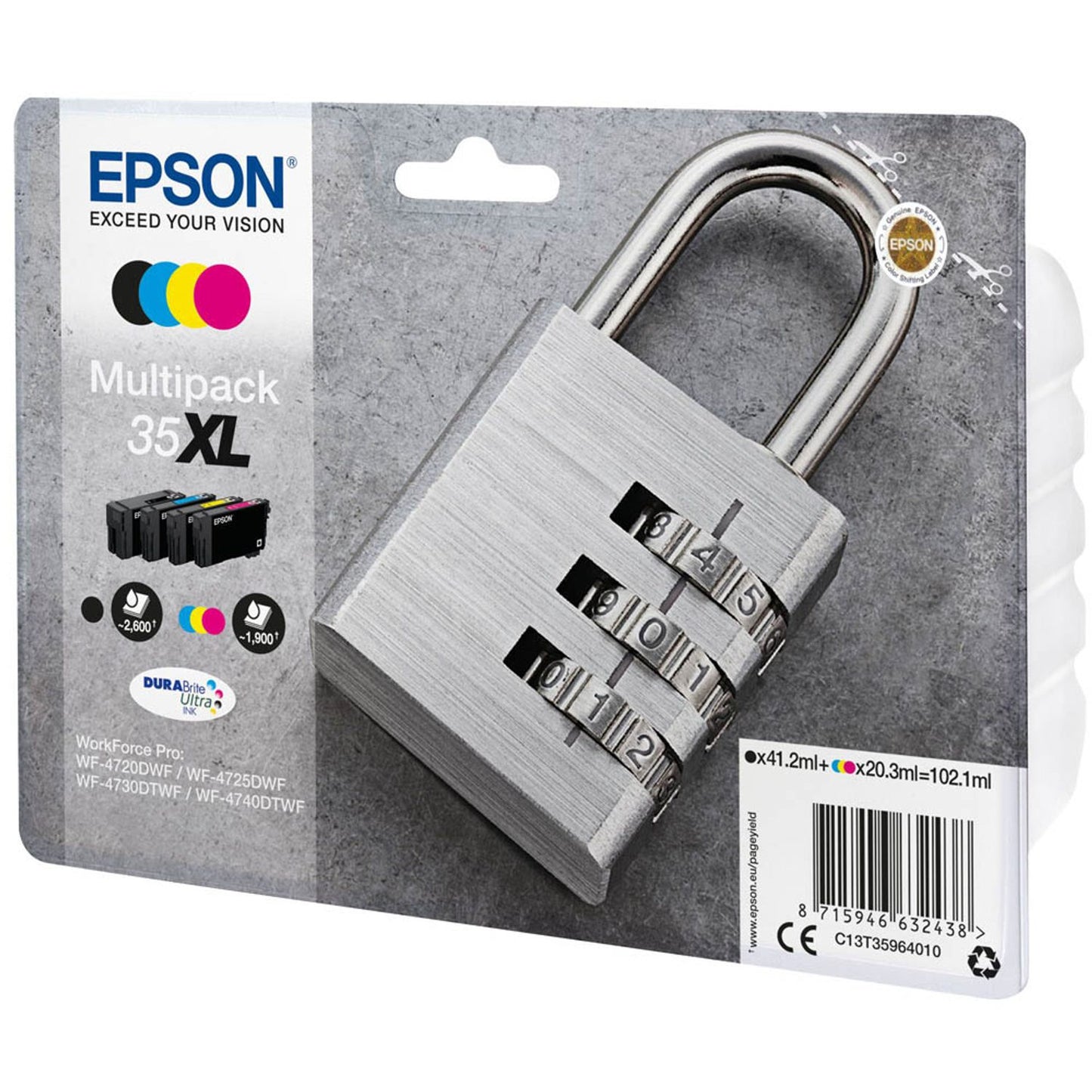 EPSON 35XL / T3596XL schwarz, cyan, magenta, gelb Druckerpatronen, 4er-Set | C13T35964010 | 1 Pack = 4 St.