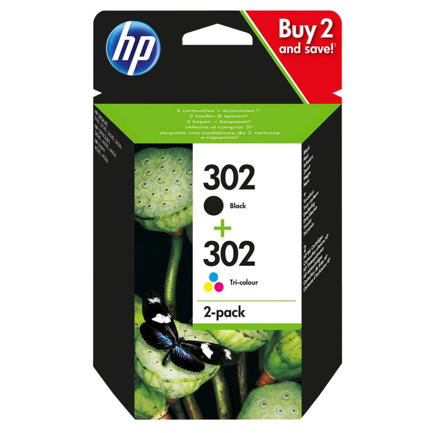HP 302 () schwarz, color Druckerpatronen, 2er-Set | X4D37AE | 1 Pack = 2 St.