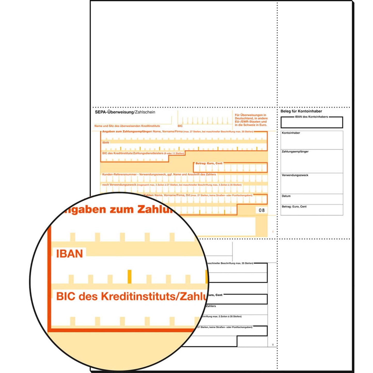 SIGEL SEPA-Überweisungsschein/-Zahlschein Bankformulare | ZV570 | 1 Pack = 100 Blatt
