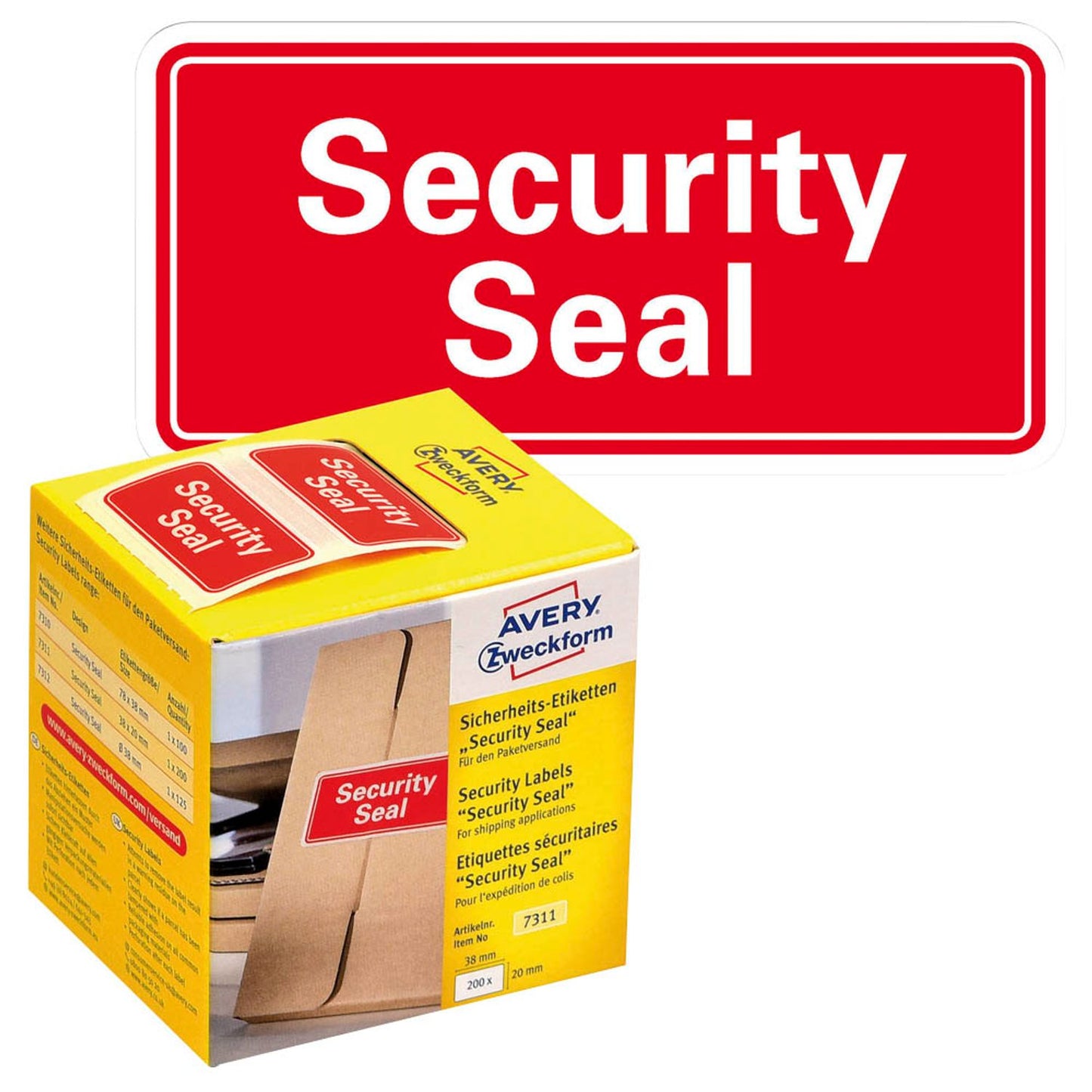 AVERY Zweckform Sicherheitssiegel rot »Security Seal« 38,0 x 20,0 mm | 7311 | 1 Pack = 200 Etiketten
