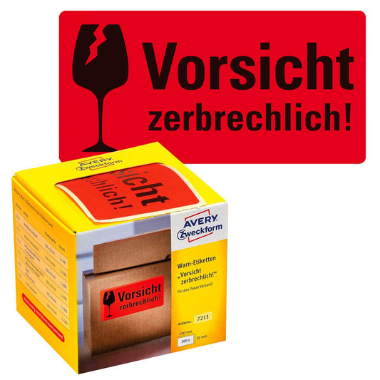 AVERY Zweckform Warnetiketten rot »Vorsicht zerbrechlich!« 100,0 x 50,0 mm | 7211