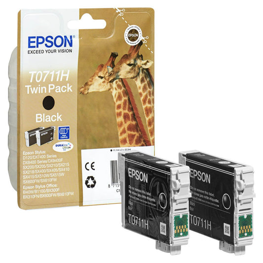 EPSON T0711H schwarz Druckerpatronen, 2er-Set | C13T07114H10 | 1 Pack = 2 St.