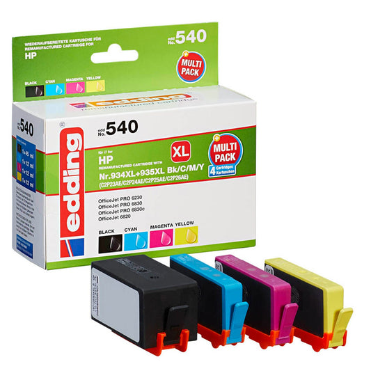 edding EDD-540 schwarz, cyan, magenta, gelb Druckerpatronen kompatibel zu HP 934XL + 935XL (X4E14AE), 4er-Set | 18-540 | 1 Pack = 4 St.