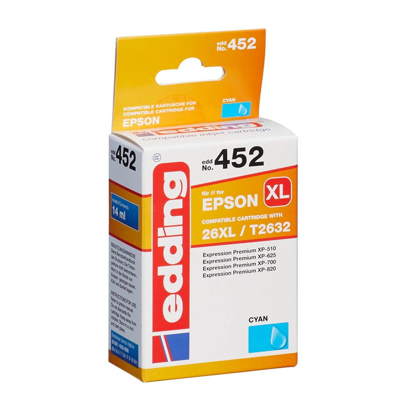 edding EDD-452 cyan Druckerpatrone kompatibel zu EPSON T2632 | 18-452