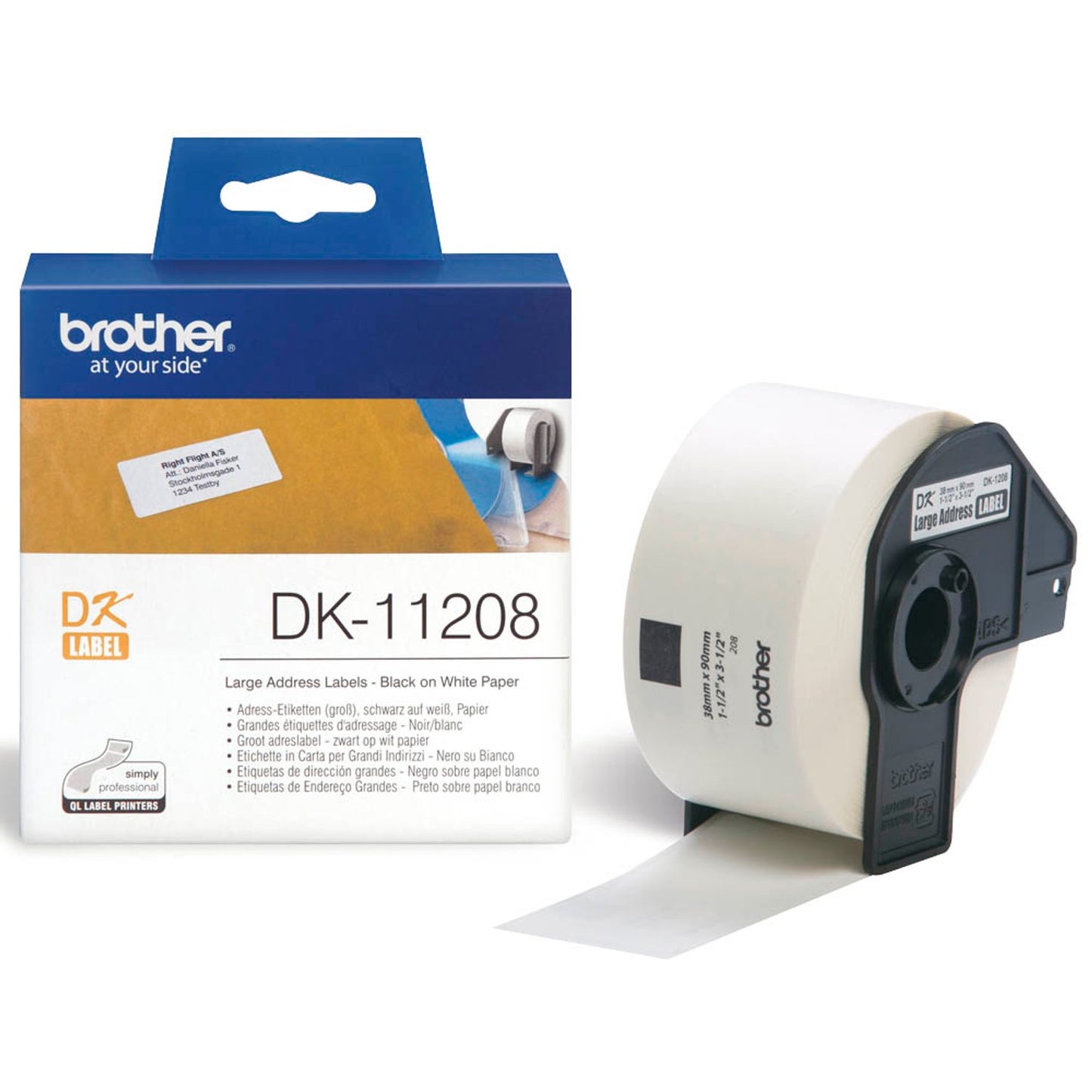brother Etikettenrolle für Etikettendrucker weiß, 38,0 x 90,0 mm, 1 x 400 Etiketten | DK11208 | 1 Pack = 400 Etiketten