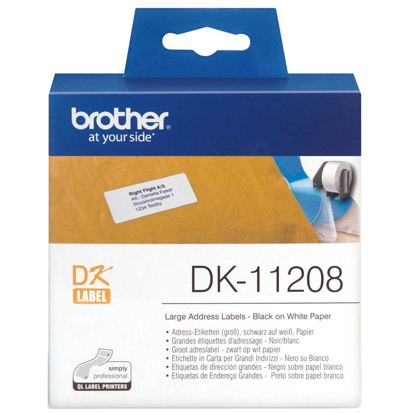 brother Etikettenrolle für Etikettendrucker weiß, 38,0 x 90,0 mm, 1 x 400 Etiketten | DK11208 | 1 Pack = 400 Etiketten