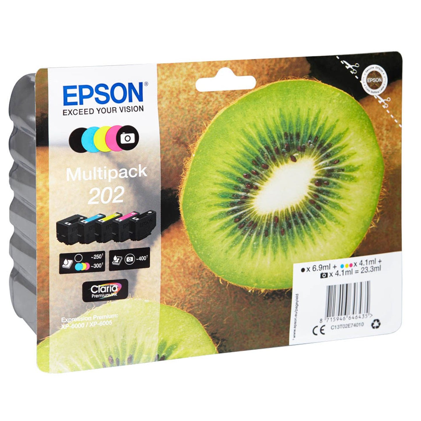 EPSON 202/T02E74 schwarz, Foto schwarz, cyan, magenta, gelb Druckerpatronen, 5er-Set | C13T02E74010 | 1 Pack = 5 St.