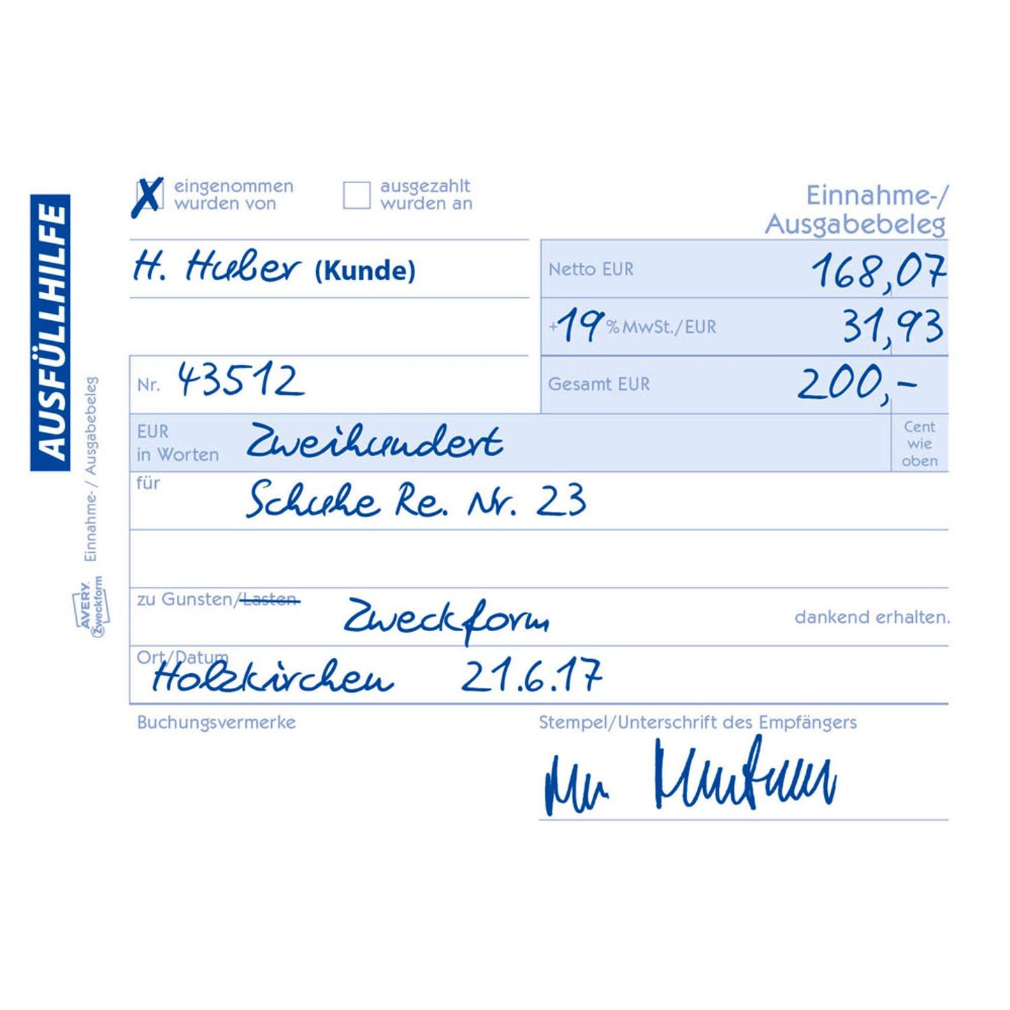 AVERY Zweckform Einnahme-/Ausgabebeleg Formularbuch | 1205