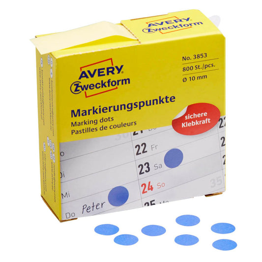 AVERY Zweckform Klebepunkte blau Ø 10,0 mm | 3853 | 1 Rolle = 800 St.