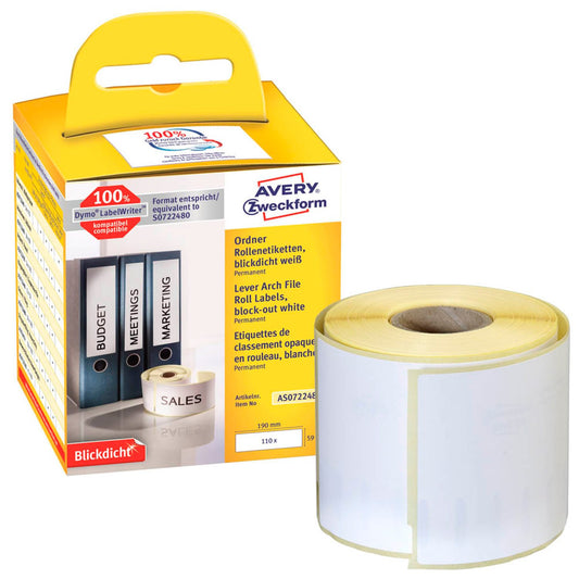AVERY Zweckform Etikettenrolle für Etikettendrucker weiß, 190,0 x 59,0 mm, 1 x 110 Etiketten | AS0722480 | 1 Pack = 110 Etiketten