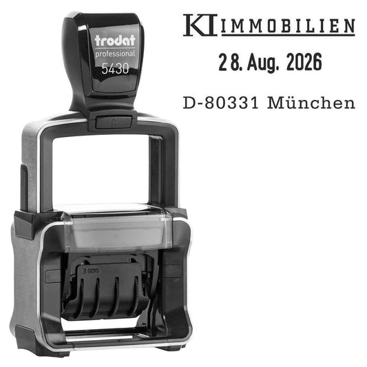 trodat Datumstempel mit Text individualisierbar 5430 selbstfärbend schwarz ohne Logo | 442879
