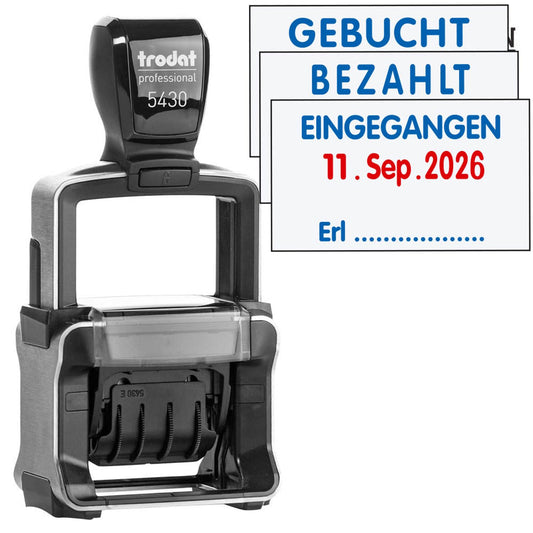 trodat Datumstempel mit Text 5430/L PROFESSIONAL selbstfärbend blau rot | 442881