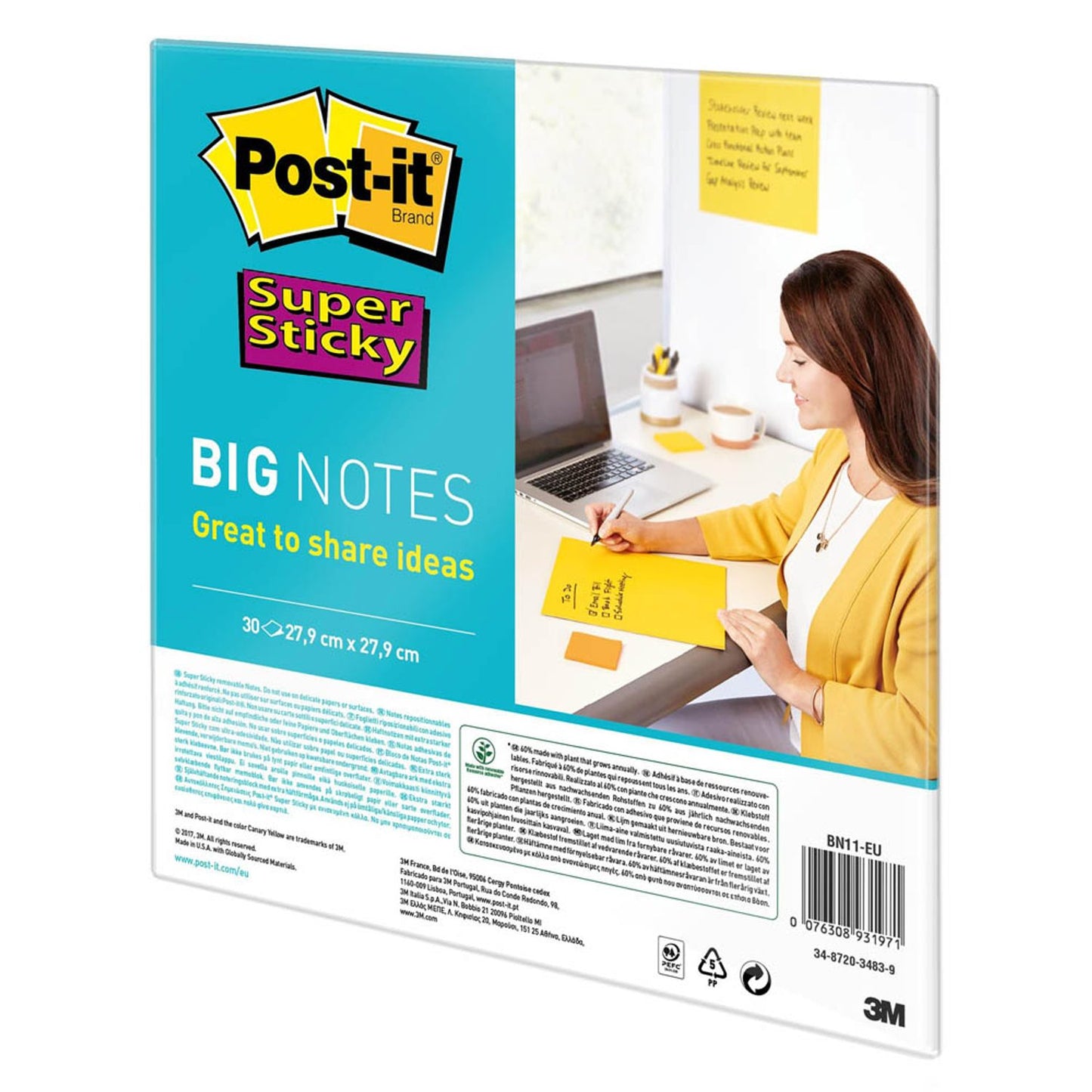 Post-it® Super Sticky Big Notes Jumbo-Haftnotizen extrastark gelb, 1 Block | BN11-EU