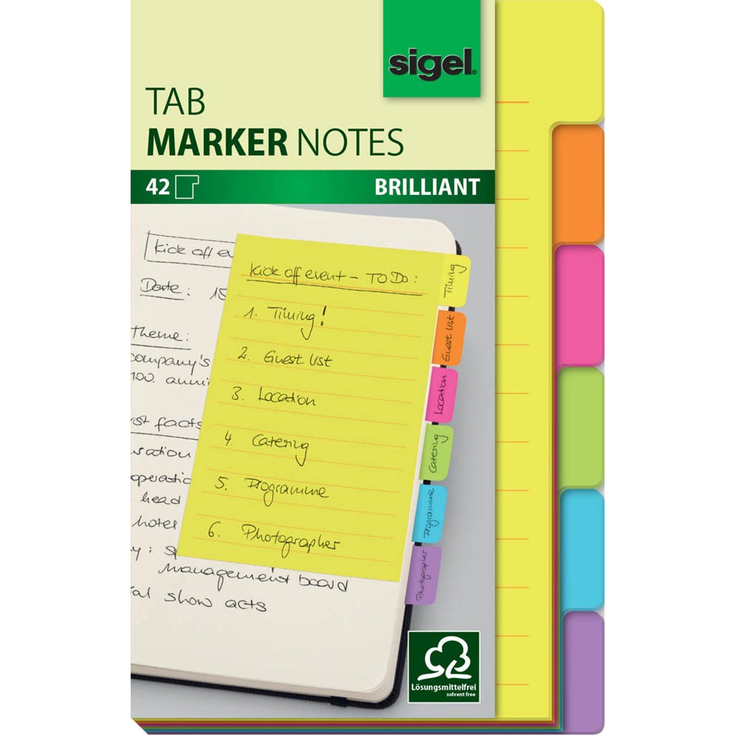 SIGEL TABS MARKER NOTES Haftnotizen farbsortiert | HN205 | 1 Pack = 42 Blatt