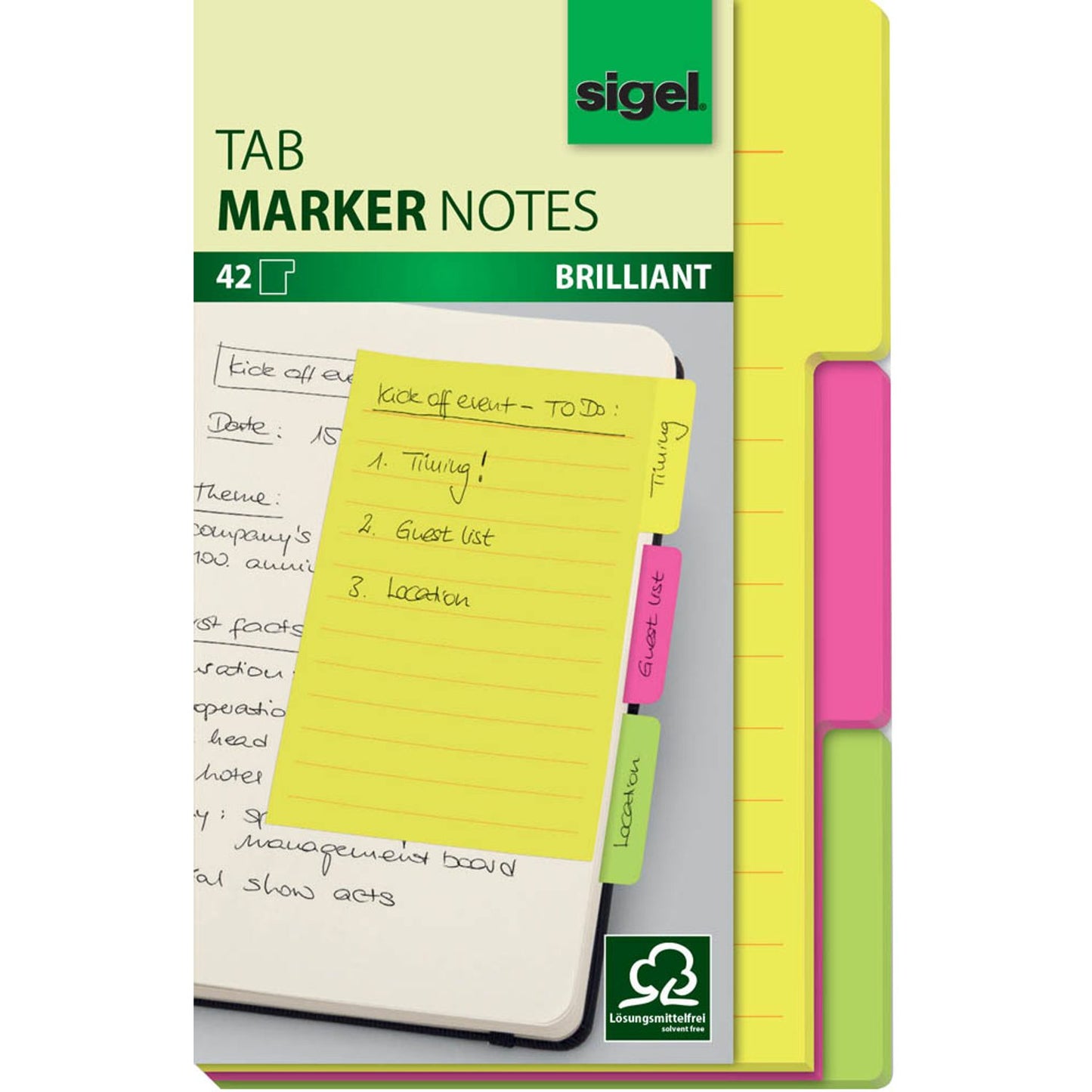 SIGEL TAB MARKER NOTES Haftnotizen farbsortiert | HN206 | 1 Pack = 42 Blatt