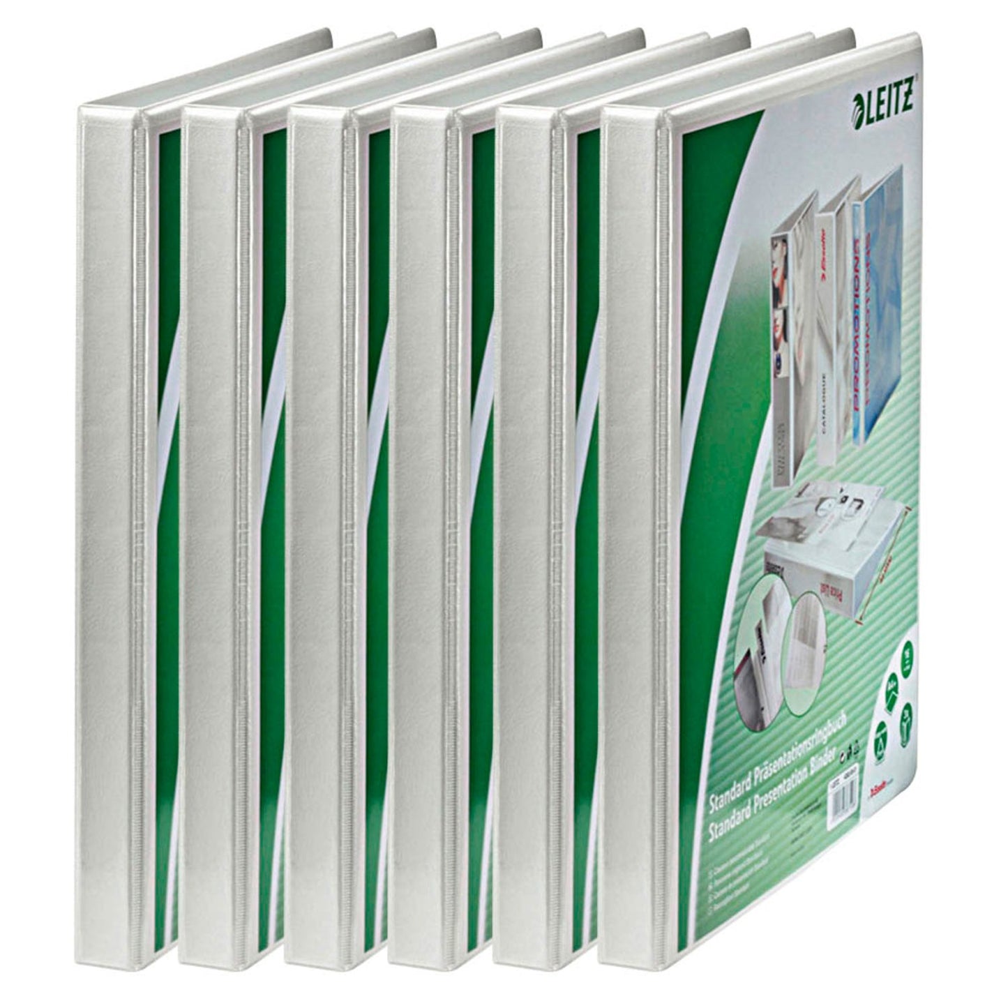 LEITZ Präsentationsringbücher 4-Ringe weiß 2,9 cm DIN A4 | 42820001 | 1 Pack = 6 St.