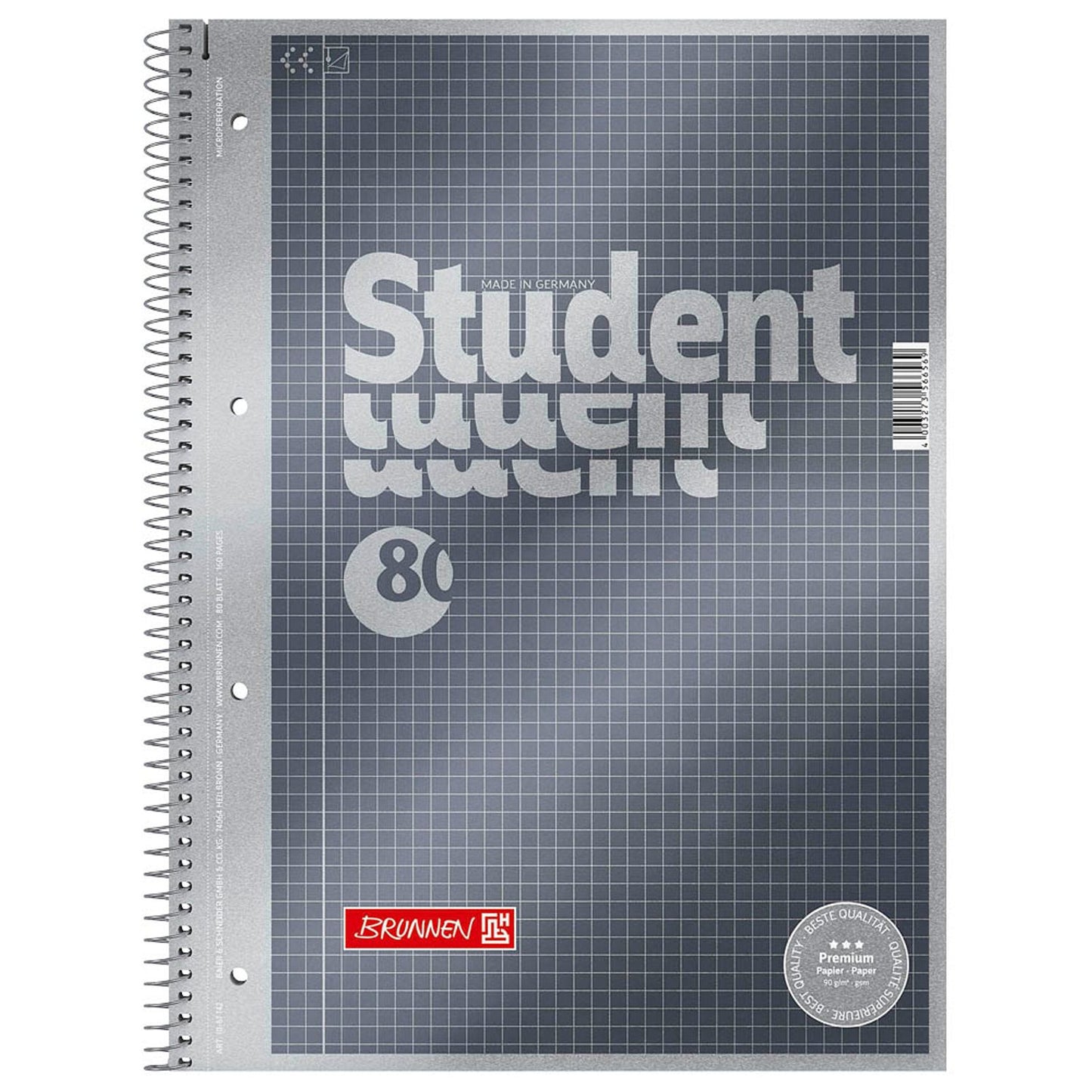 BRUNNEN Collegeblöcke Student Premium kariert DIN A4 Innenrand | 1067142 | 1 Pack = 5 Blöcke