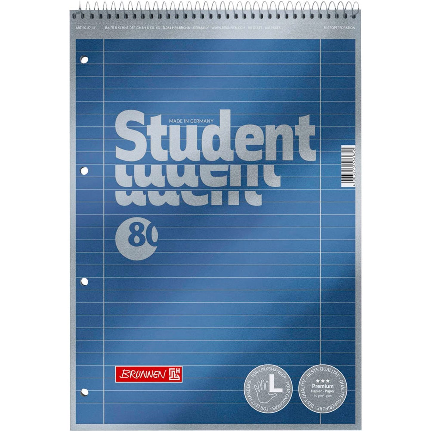 BRUNNEN Collegeblöcke Student Premium Lineatur 27 liniert DIN A4 Innen- und Außenrand | 1067111 | 1 Pack = 5 Blöcke