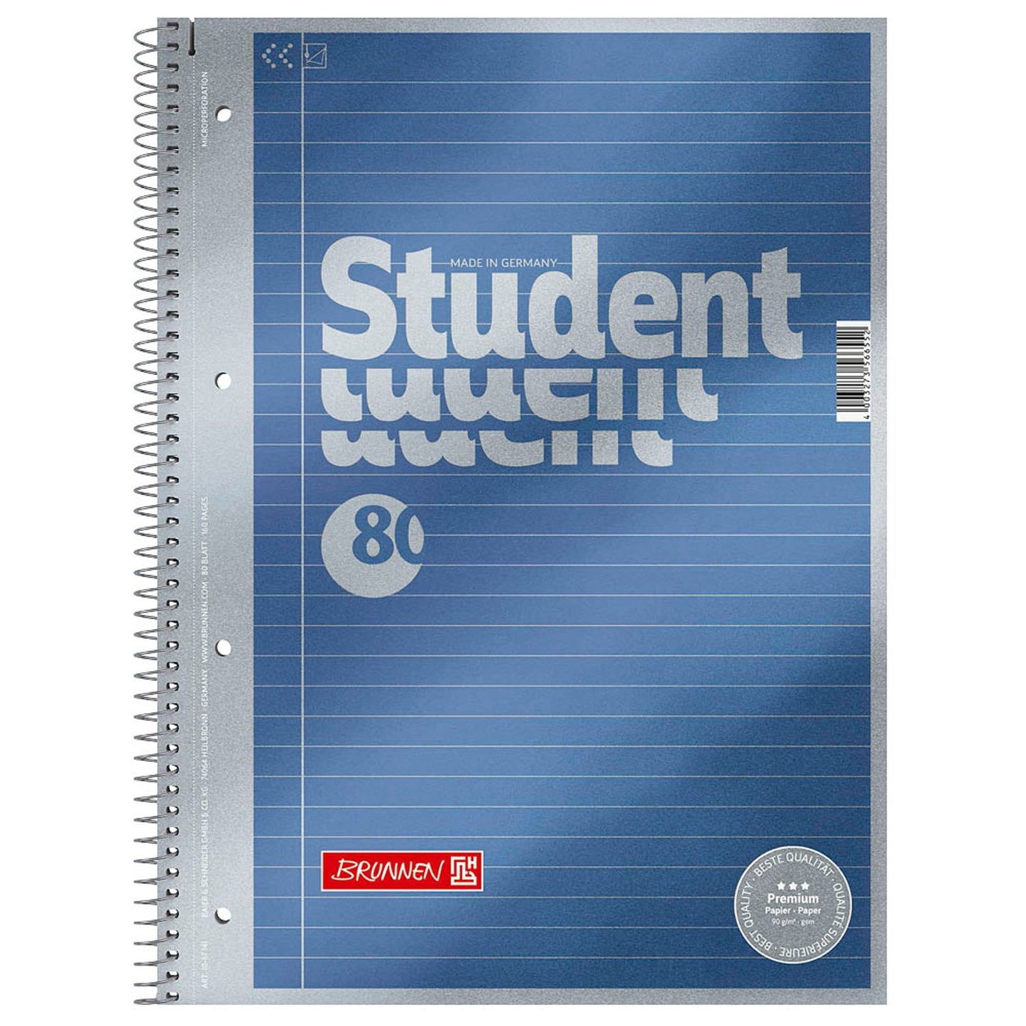 BRUNNEN Collegeblöcke Student Premium liniert DIN A4 Innenrand | 1067141 | 1 Pack = 5 Blöcke
