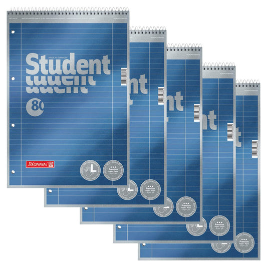 BRUNNEN Collegeblöcke Student Premium Lineatur 27 liniert DIN A4 Innen- und Außenrand | 1067111 | 1 Pack = 5 Blöcke