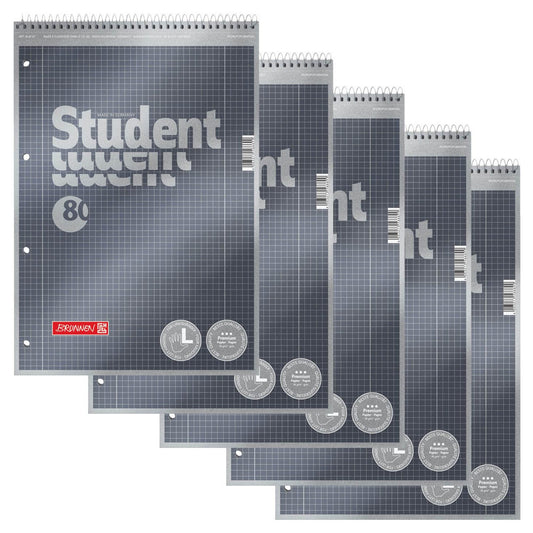BRUNNEN Collegeblöcke Student Premium Lineatur 28 kariert DIN A4 Innen- und Außenrand | 1067112 | 1 Pack = 5 Blöcke