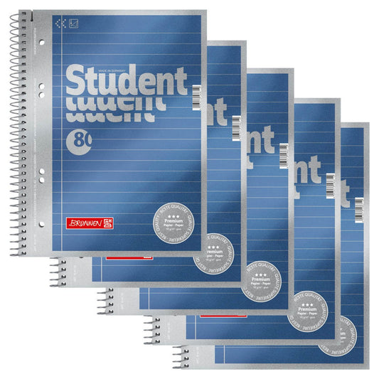 BRUNNEN Collegeblöcke Student Premium Kleinformat liniert DIN A5 Innenrand | 1067151 | 1 Pack = 5 Blöcke