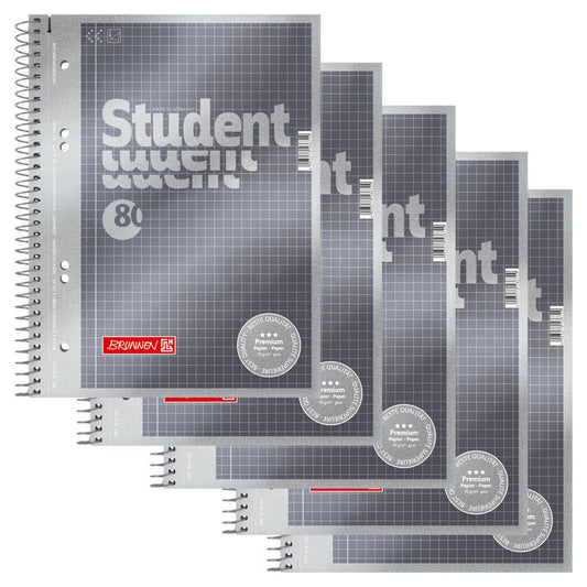 BRUNNEN Collegeblöcke Student Premium Kleinformat kariert DIN A5 Innenrand | 1067152 | 1 Pack = 5 Blöcke