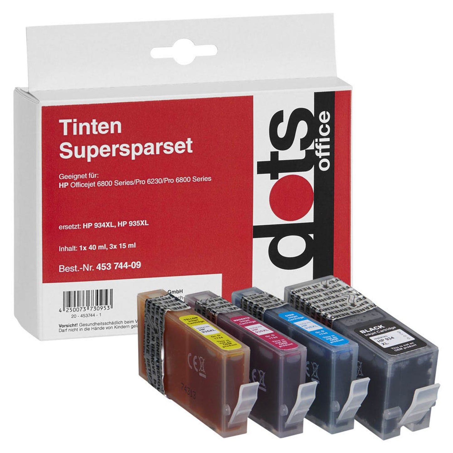 dots schwarz, cyan, magenta, gelb Druckerpatronen kompatibel zu HP 934XL/935XL (X4E14AE), 4er-Set | 1743,0050-DOTS | 1 Pack = 4 St.