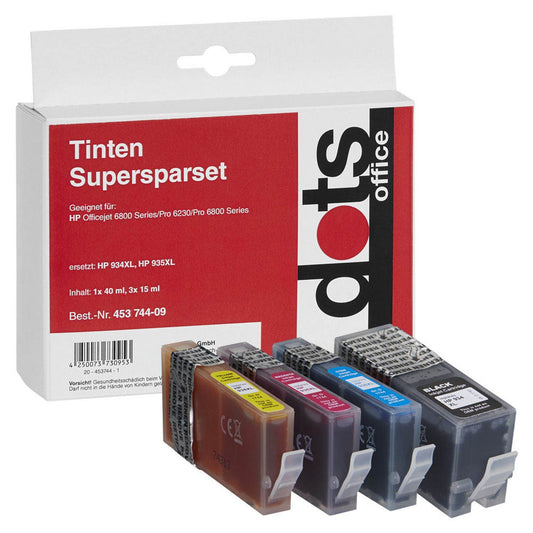 dots schwarz, cyan, magenta, gelb Druckerpatronen kompatibel zu HP 934XL/935XL (X4E14AE), 4er-Set | 1743,0050-DOTS | 1 Pack = 4 St.
