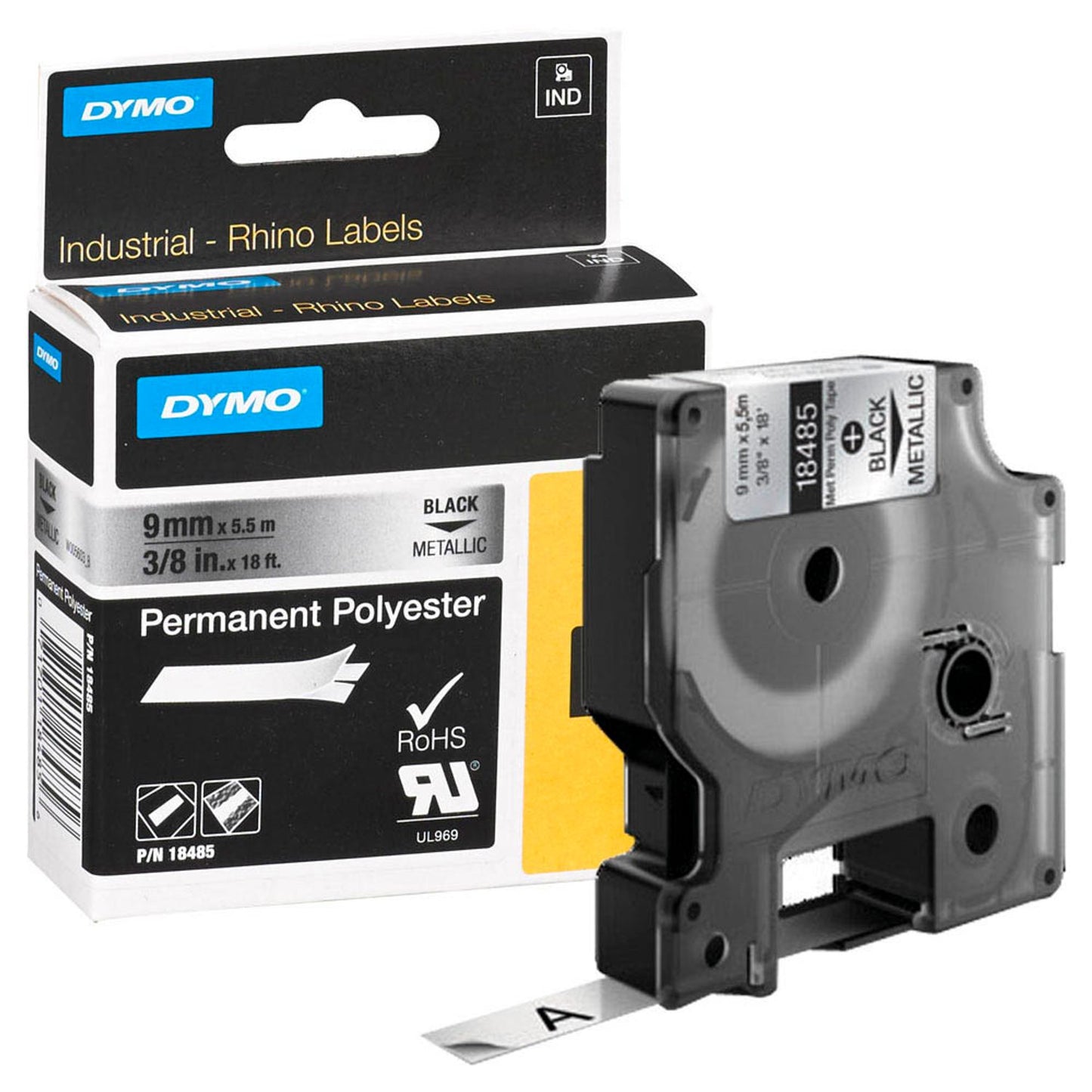 DYMO Schriftband RHINO , 9 mm schwarz auf silber | 18485