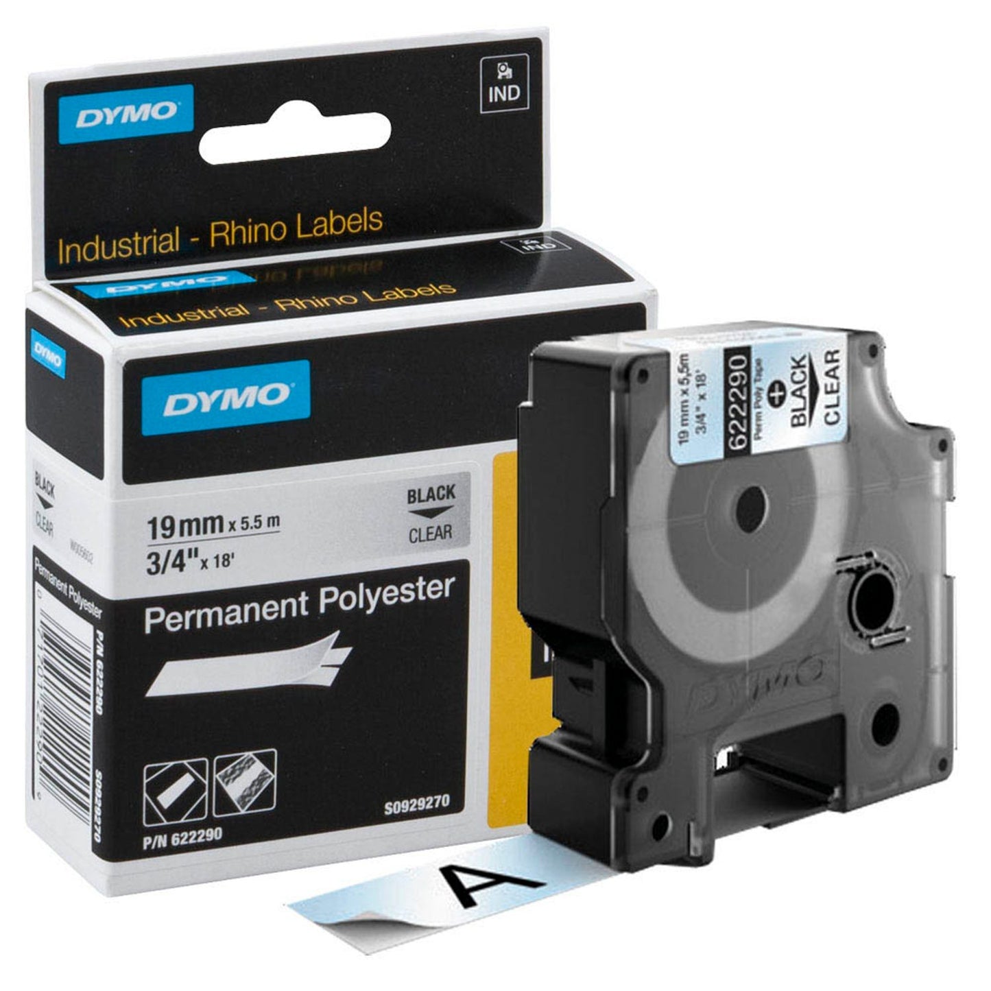 DYMO Schriftband RHINO , 19 mm schwarz auf transparent | 622290