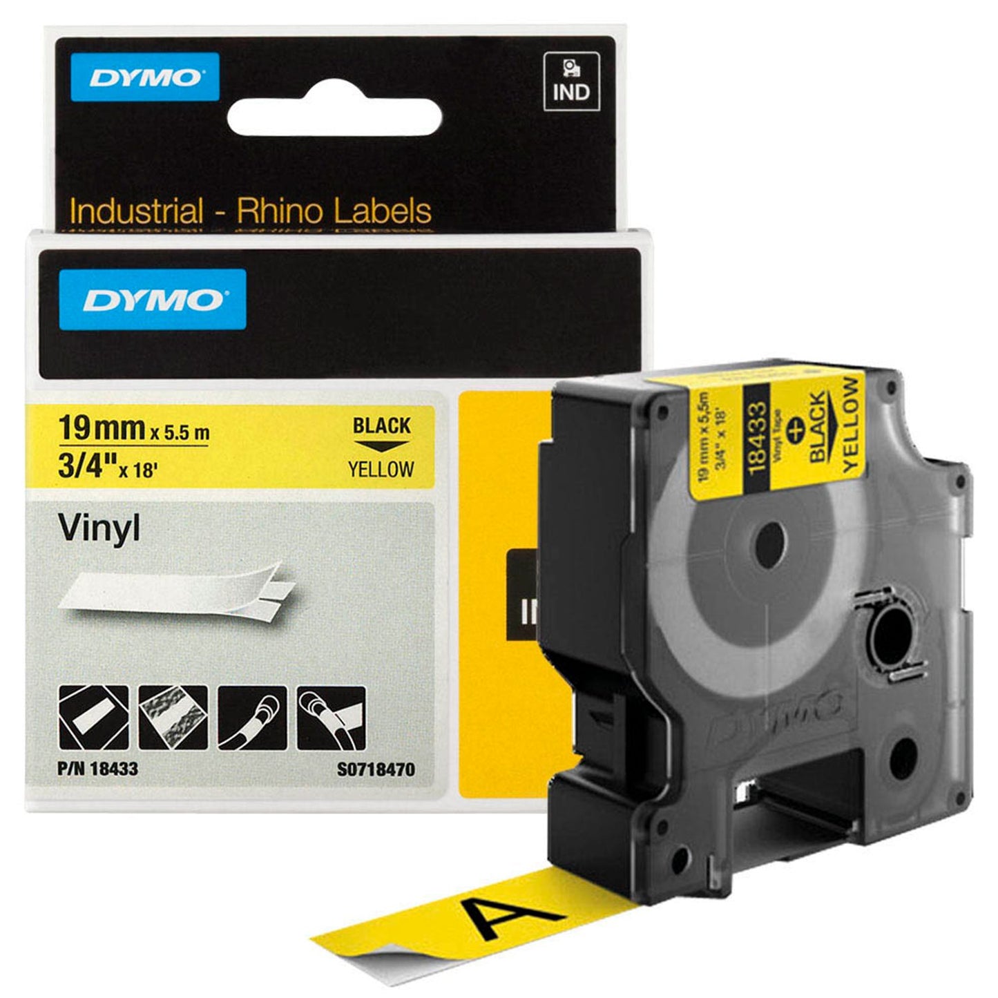 DYMO Schriftband RHINO , 19 mm schwarz auf gelb | 18433