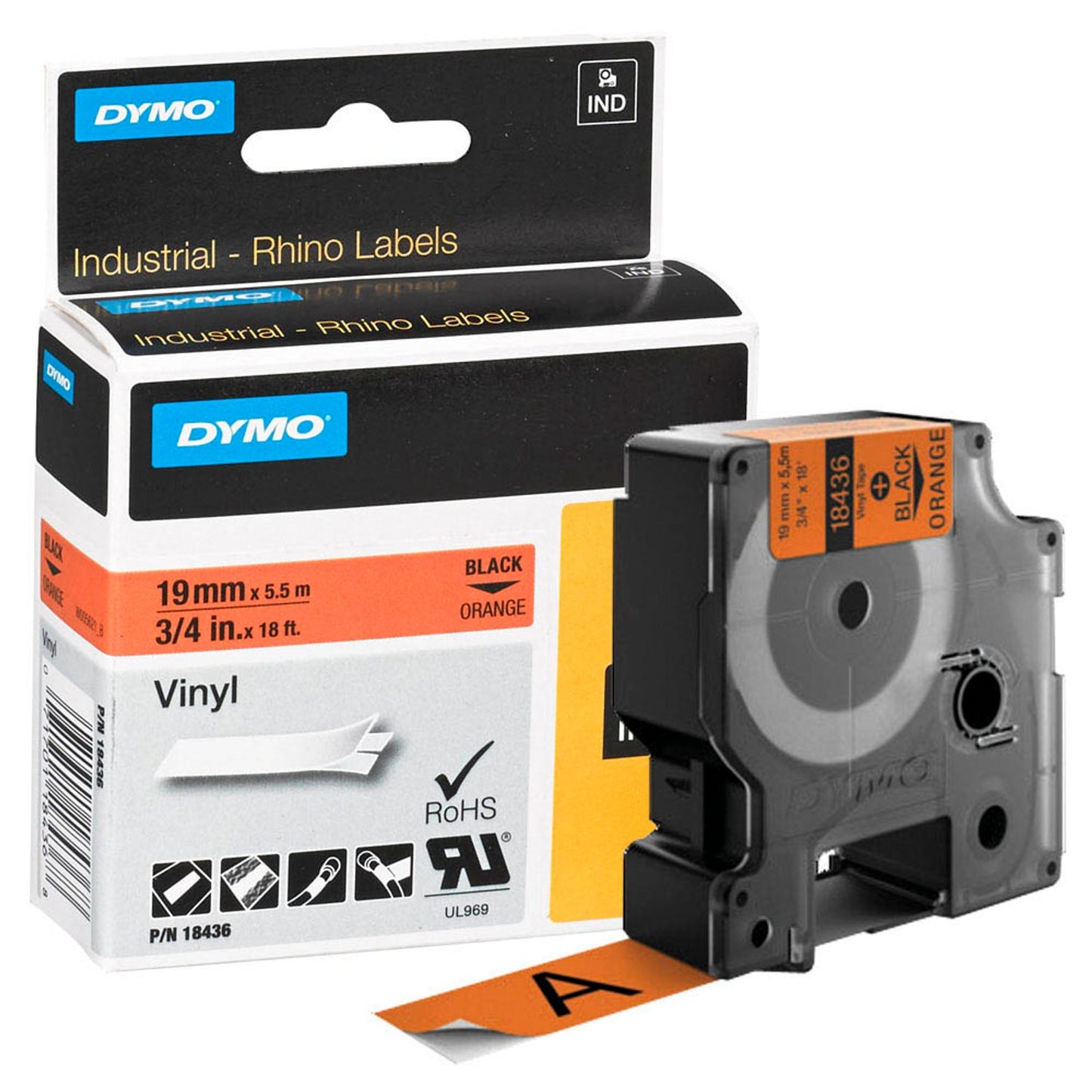 DYMO Schriftband RHINO , 19 mm schwarz auf orange | 18436