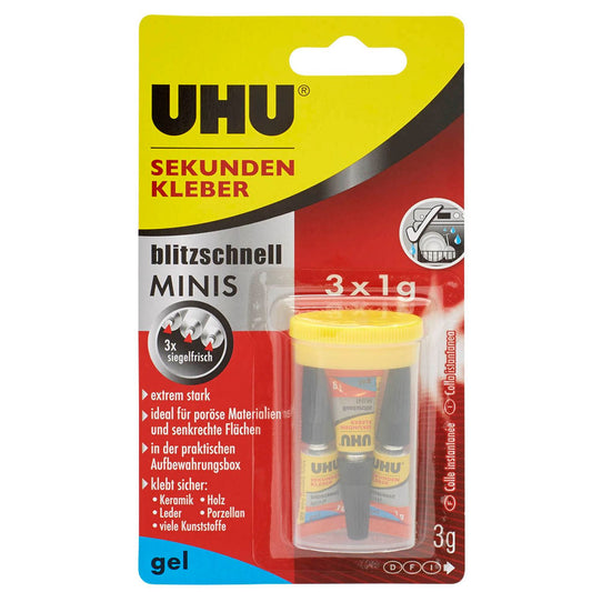 UHU blitzschnell MINIS gel Sekundenkleber 3x 1,0 g | 45370 | 1 Box = 3 St.