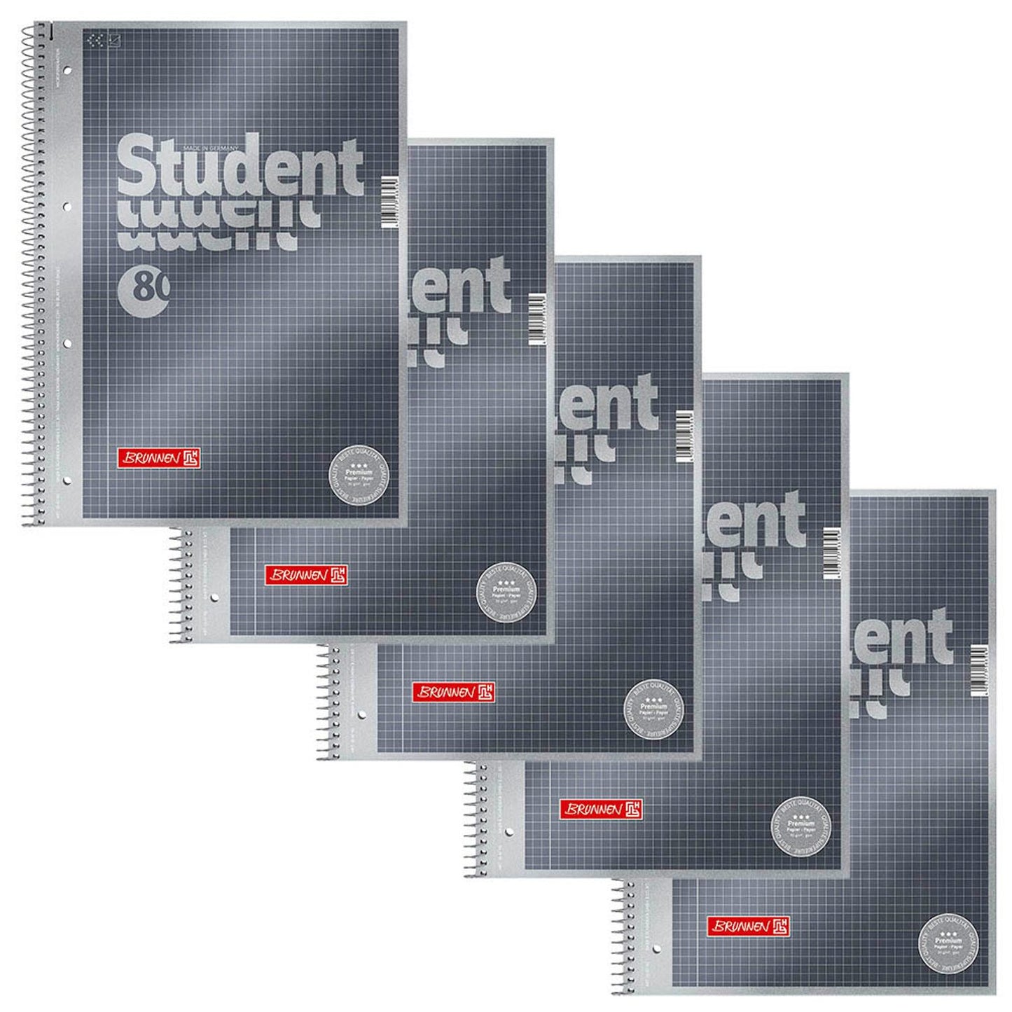 BRUNNEN Collegeblöcke Student Premium kariert DIN A4 Innenrand | 1067142 | 1 Pack = 5 Blöcke
