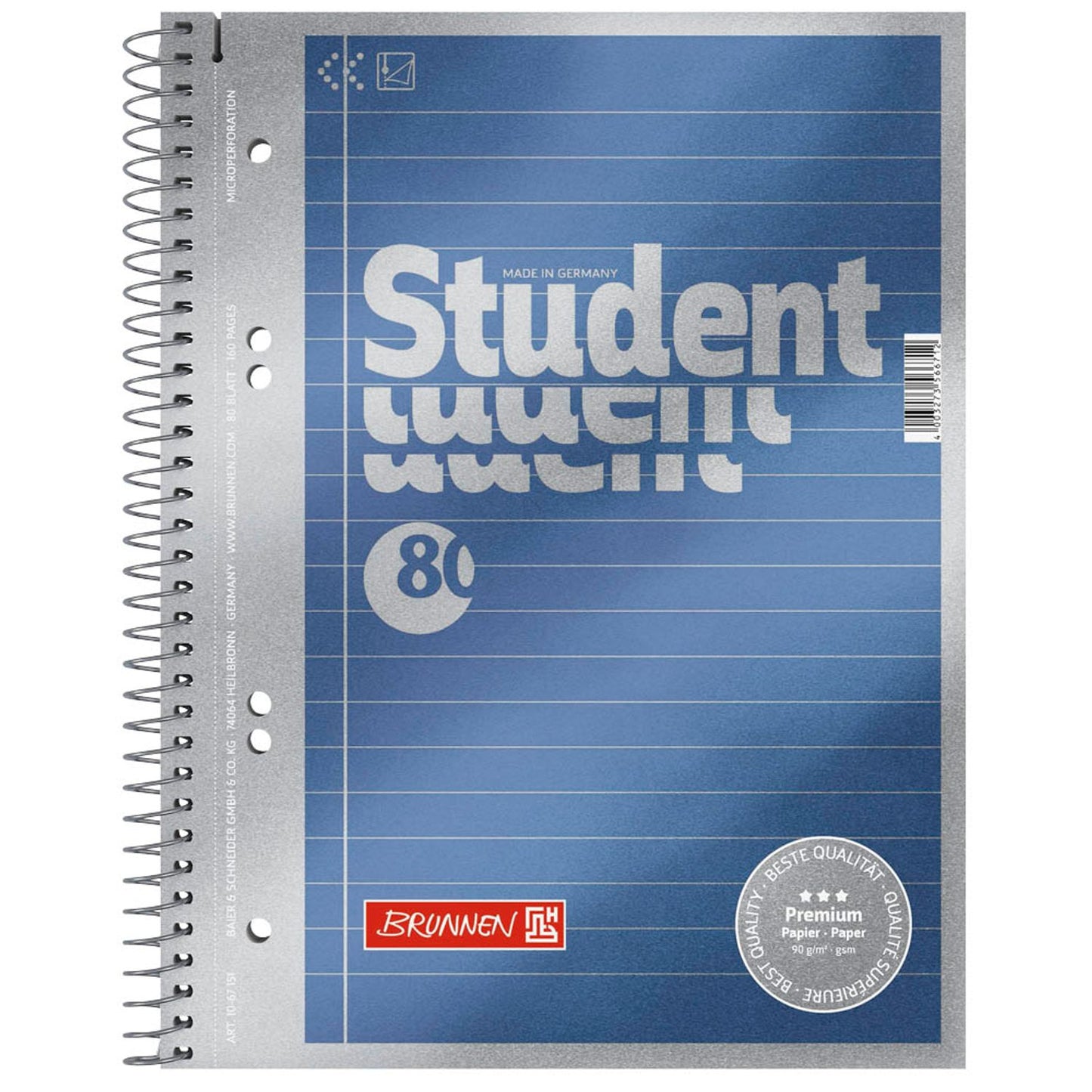 BRUNNEN Collegeblöcke Student Premium Kleinformat liniert DIN A5 Innenrand | 1067151 | 1 Pack = 5 Blöcke
