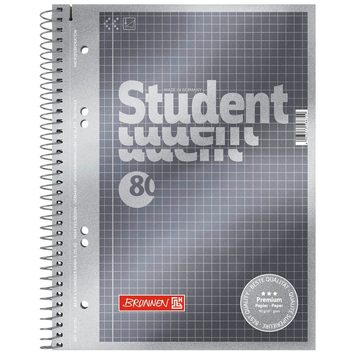 BRUNNEN Collegeblöcke Student Premium Kleinformat kariert DIN A5 Innenrand | 1067152 | 1 Pack = 5 Blöcke