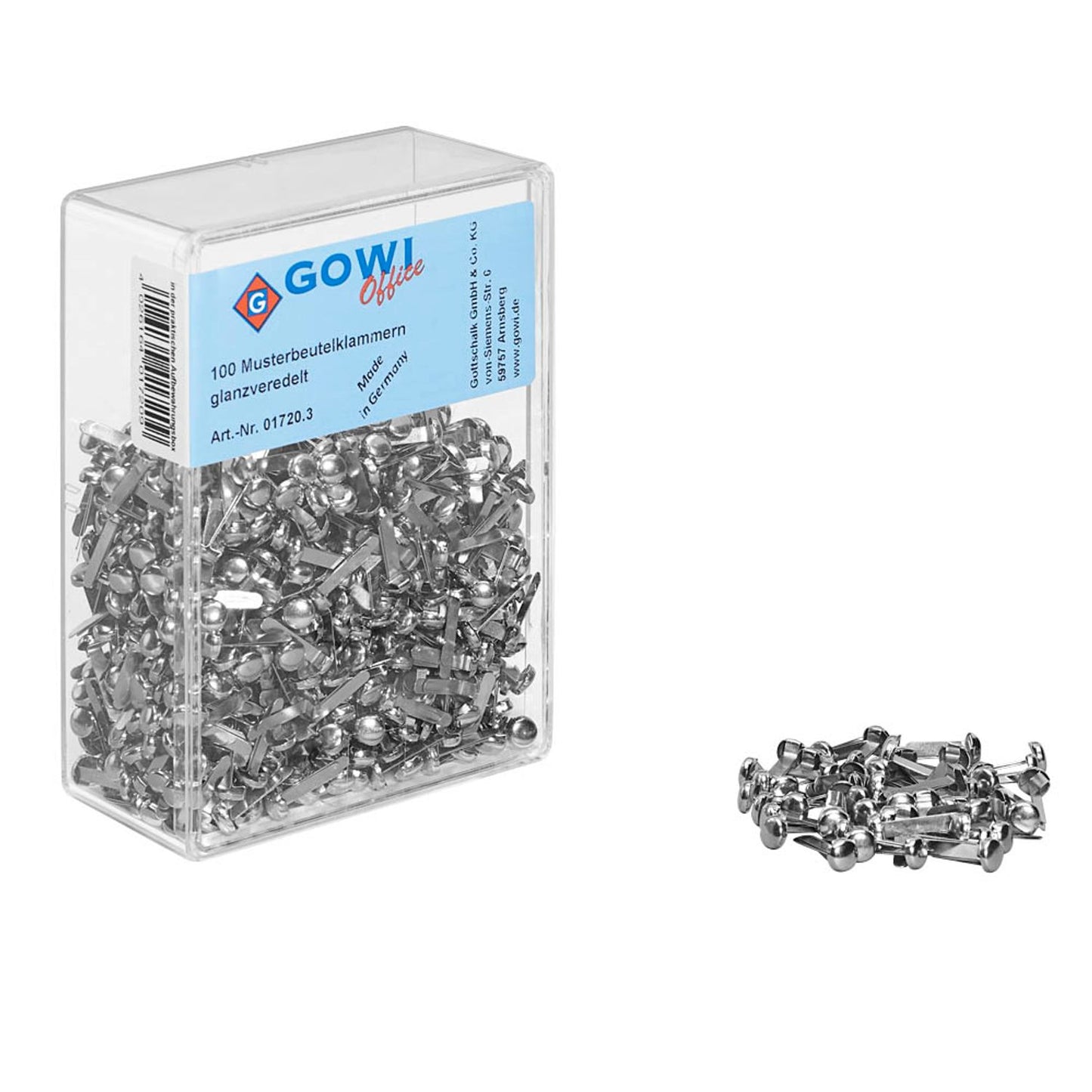 Gowi Musterbeutelklammern Rundkopf | 01720.3 | 1 Pack = 1.000 St.