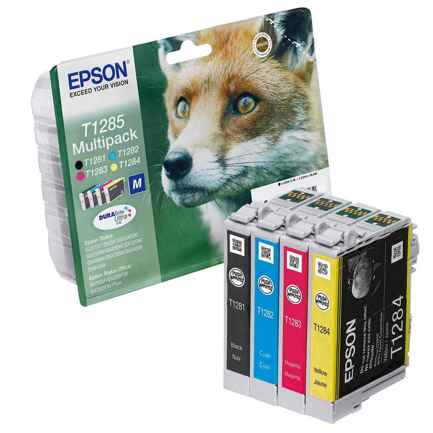 EPSON T1285M schwarz, cyan, magenta, gelb Druckerpatronen, 4er-Set | C13T12854012 | 1 Pack = 4 St.