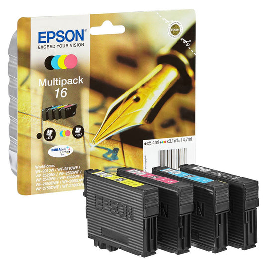 EPSON 16 / T1626 schwarz, cyan, magenta, gelb Druckerpatronen, 4er-Set | C13T16264012 | 1 Pack = 4 St.