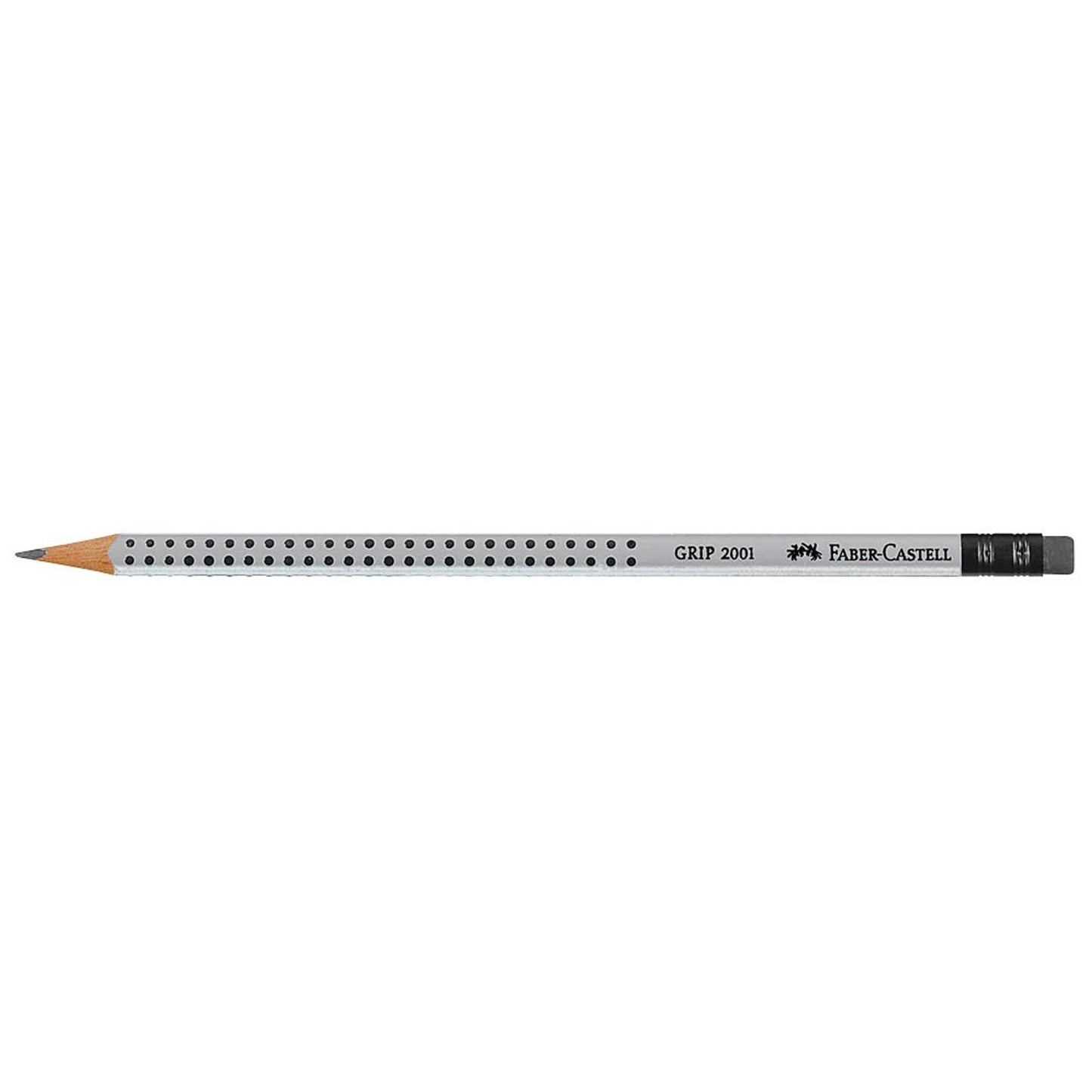 FABER-CASTELL GRIP 2001 Bleistifte HB silber mit Radierer | 117200 | 1 Pack = 12 St.
