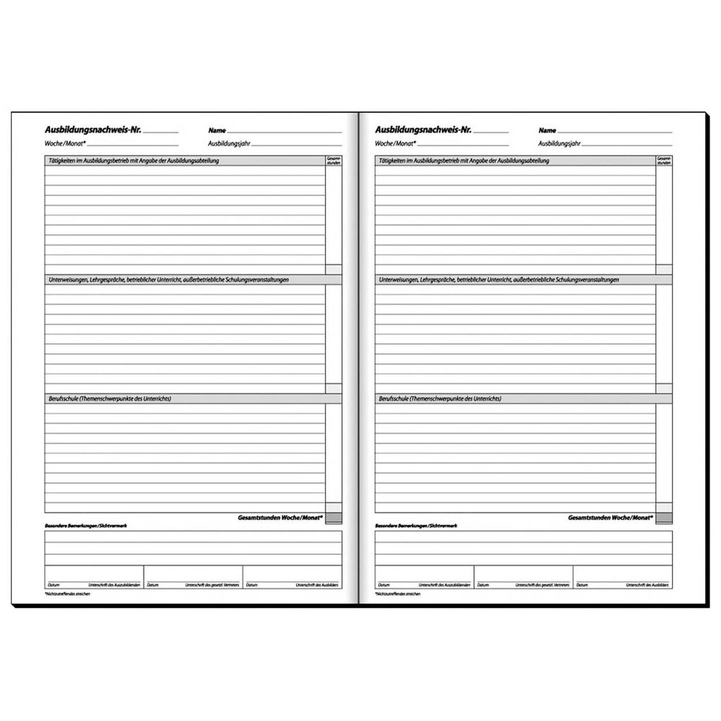 SIGEL Ausbildungsnachweis, wöchentliche/monatliche Eintragungen Formularbuch | AW484