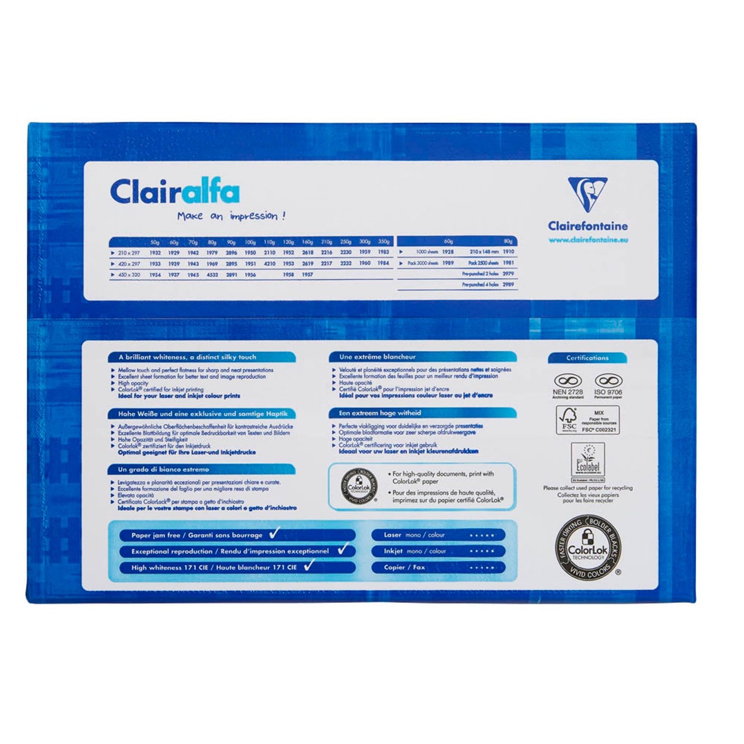 Clairefontaine Kopierpapier Clairalfa DIN A3 100 g/qm | 1951C | 1 Pack = 500 Blatt