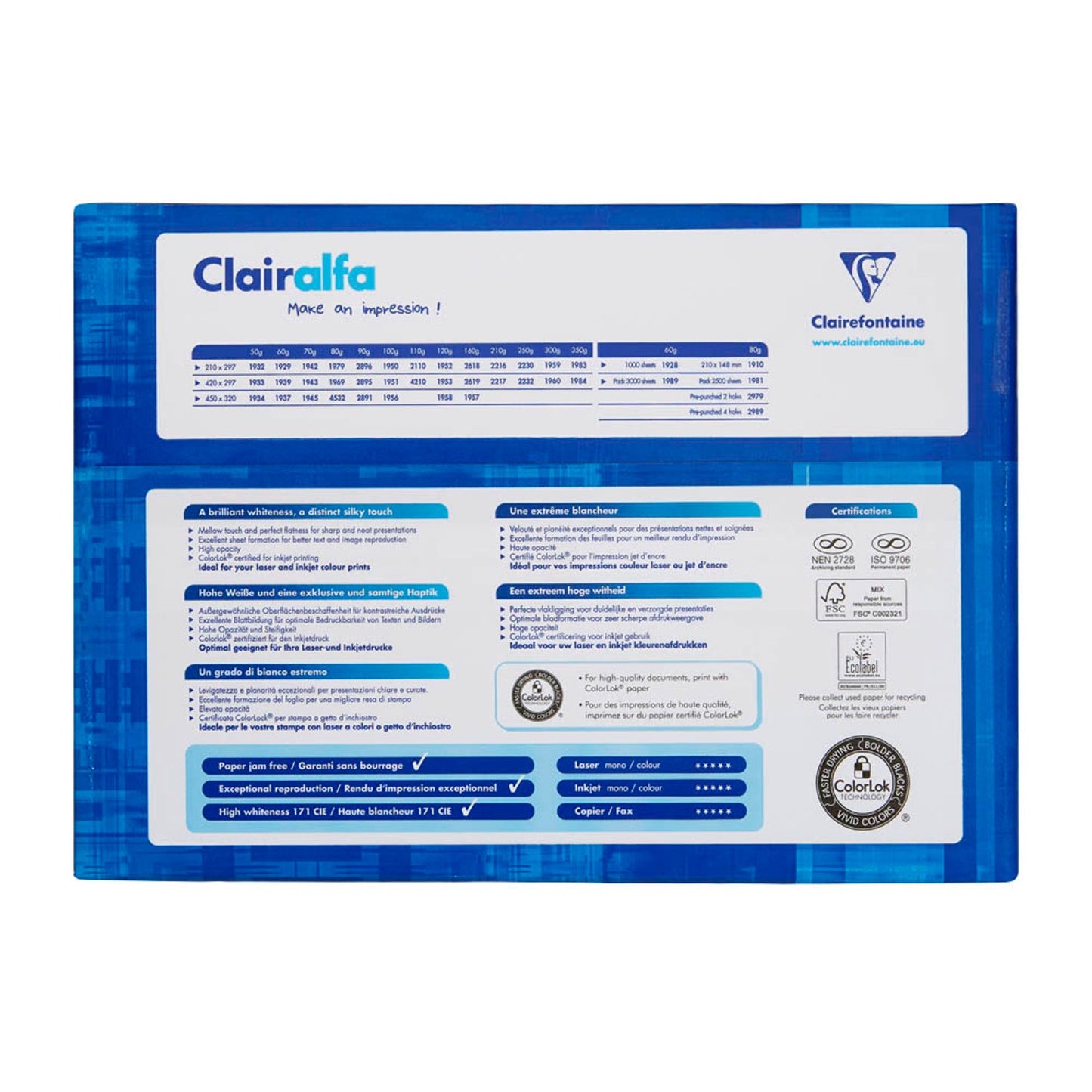 Clairefontaine Kopierpapier Clairalfa DIN A3 120 g/qm | 1953C | 1 Pack = 250 Blatt