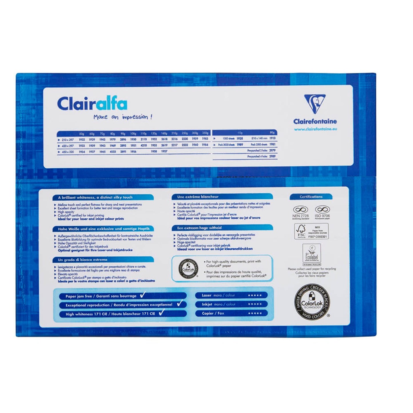 Clairefontaine Kopierpapier Clairalfa DIN A3 160 g/qm | 2619C | 1 Pack = 250 Blatt